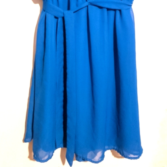 Pinky Blue  Open Sleeve Midi Dress With Tie Waste - Picture 4 of 4
